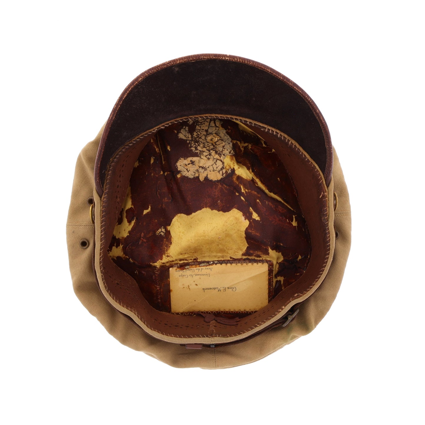 WWII USAAF Officer's Khaki "Columbia-Flight" Crusher Cap Identified to Lt. Glen E. Matousek (Size 6 7/8)