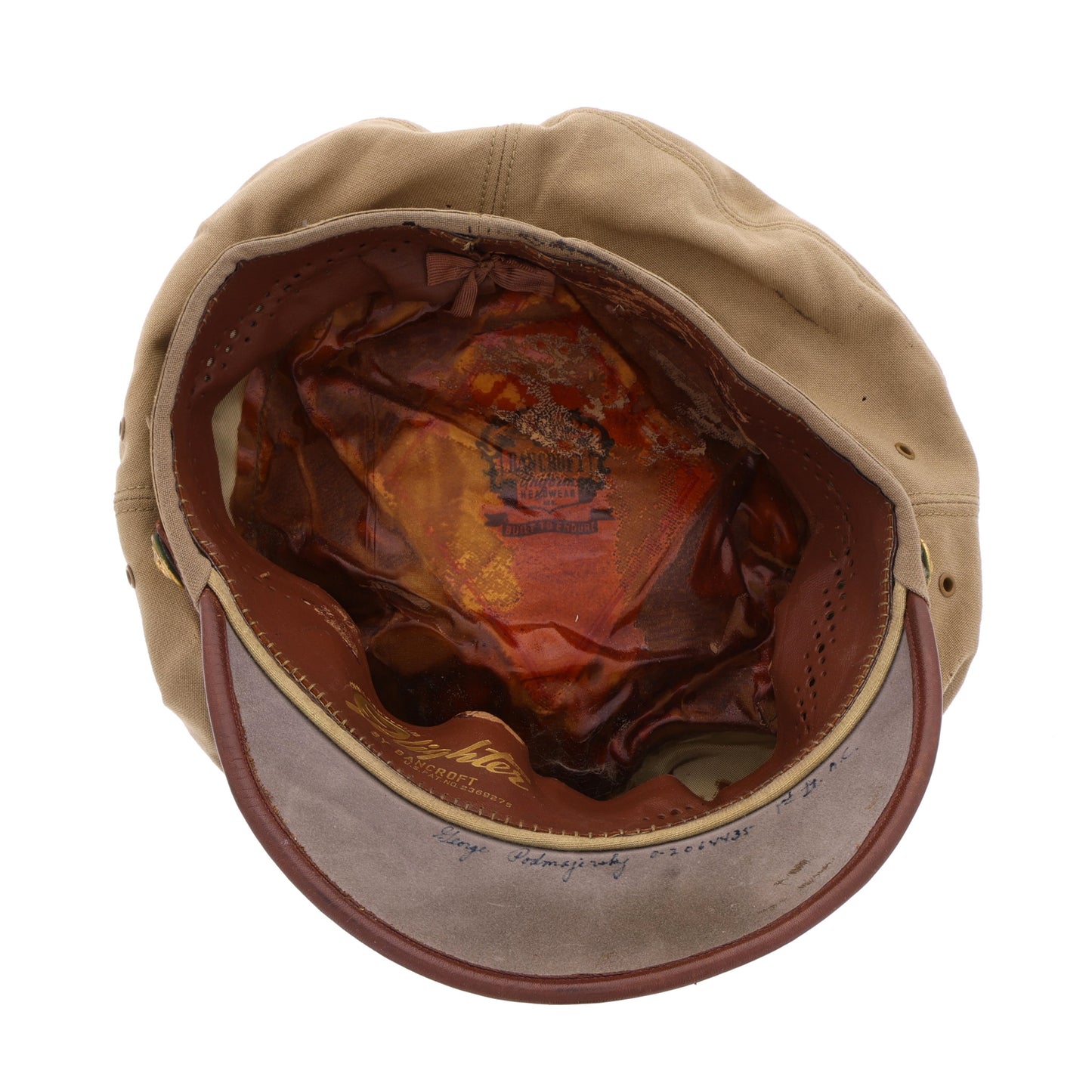 WWII USAAF Officer's Khaki "Flighter" Crusher Cap by Bancroft Cap Co. Identified to Lt. George Podmajersky (Size 6 7/8)