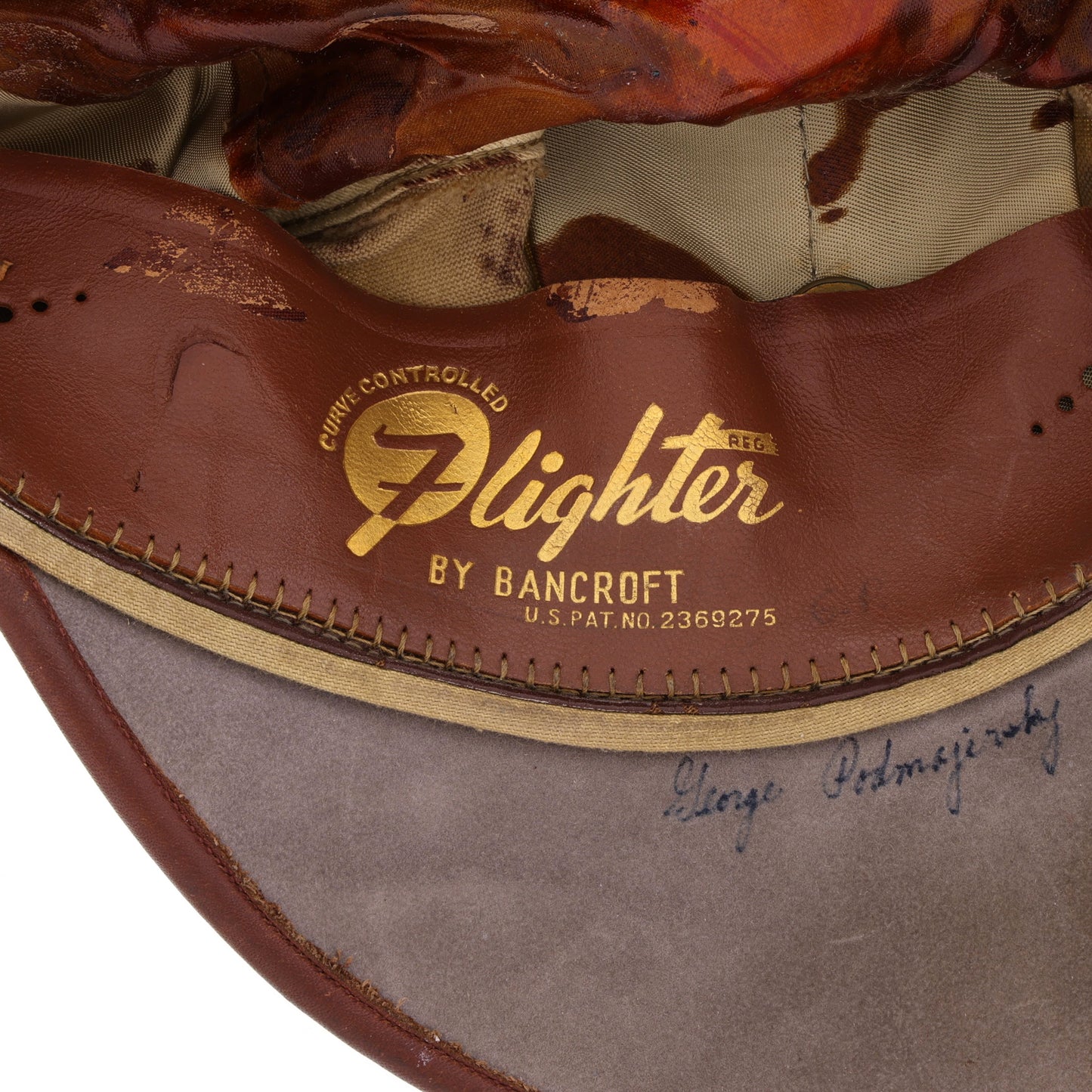 WWII USAAF Officer's Khaki "Flighter" Crusher Cap by Bancroft Cap Co. Identified to Lt. George Podmajersky (Size 6 7/8)
