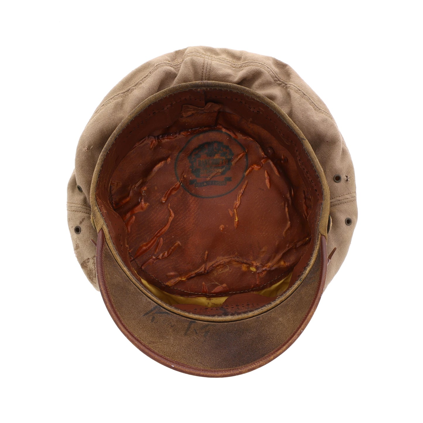 WWII USAAF Officer's Khaki "Flighter" Crusher Cap by Bancroft Cap Co. Identified to Lt. Kenneth A. Milette (Size 6 3/4)