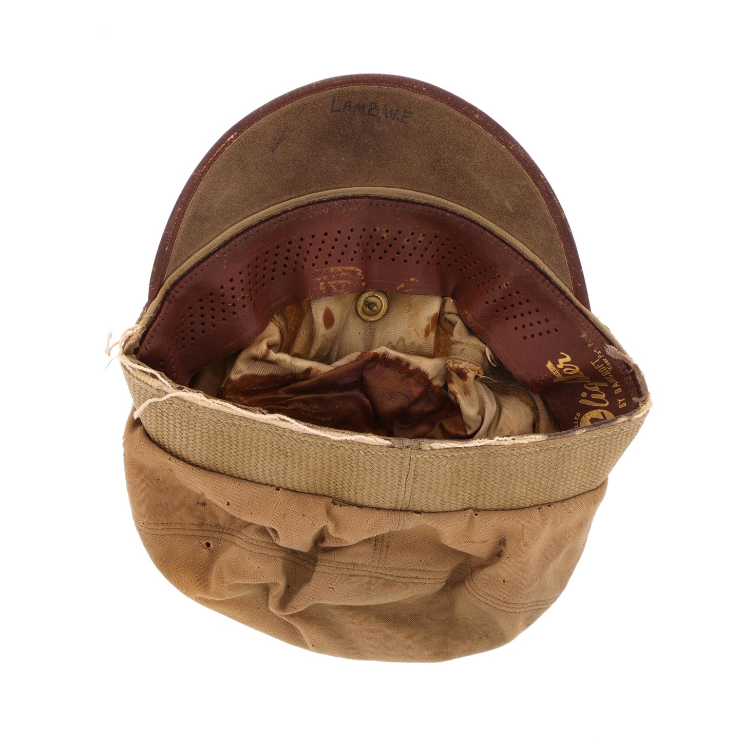 WWII USAAF Officer's Khaki "Flighter" Crusher Cap by Bancroft Cap Co. Identified to Lt. Walter E. Lamb (Size 7 1/2)