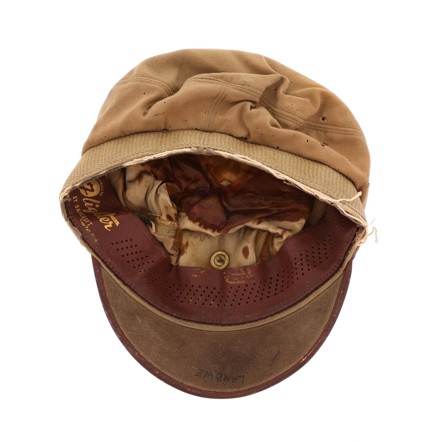 WWII USAAF Officer's Khaki "Flighter" Crusher Cap by Bancroft Cap Co. Identified to Lt. Walter E. Lamb (Size 7 1/2)