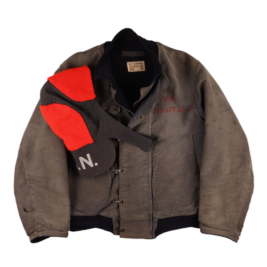 WWII USN Deck Hook Jacket & Foul Weather Deck Cap Identified to Arne A. Hautala Size 36 & 7 (1943)