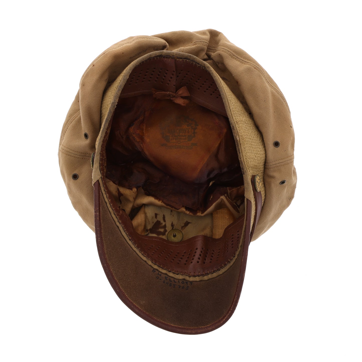 WWII USAAF Officer's Khaki "Flighter" Crusher Cap by Bancroft Cap Co. Identified to Lt. Robert H. Elliott (Size 6 1/2)