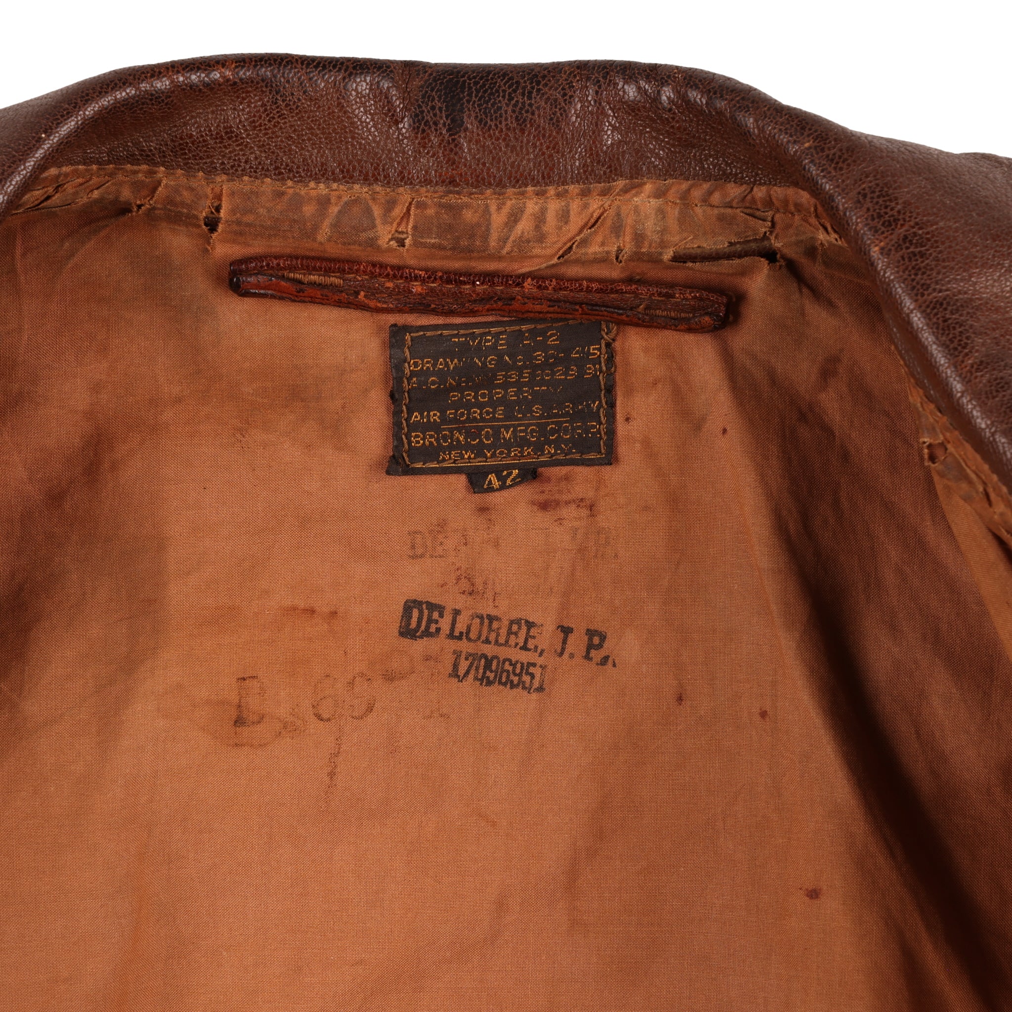 WWII USAAF Type A-2 Leather Flight Jacket by Bronco Mfg. Corp