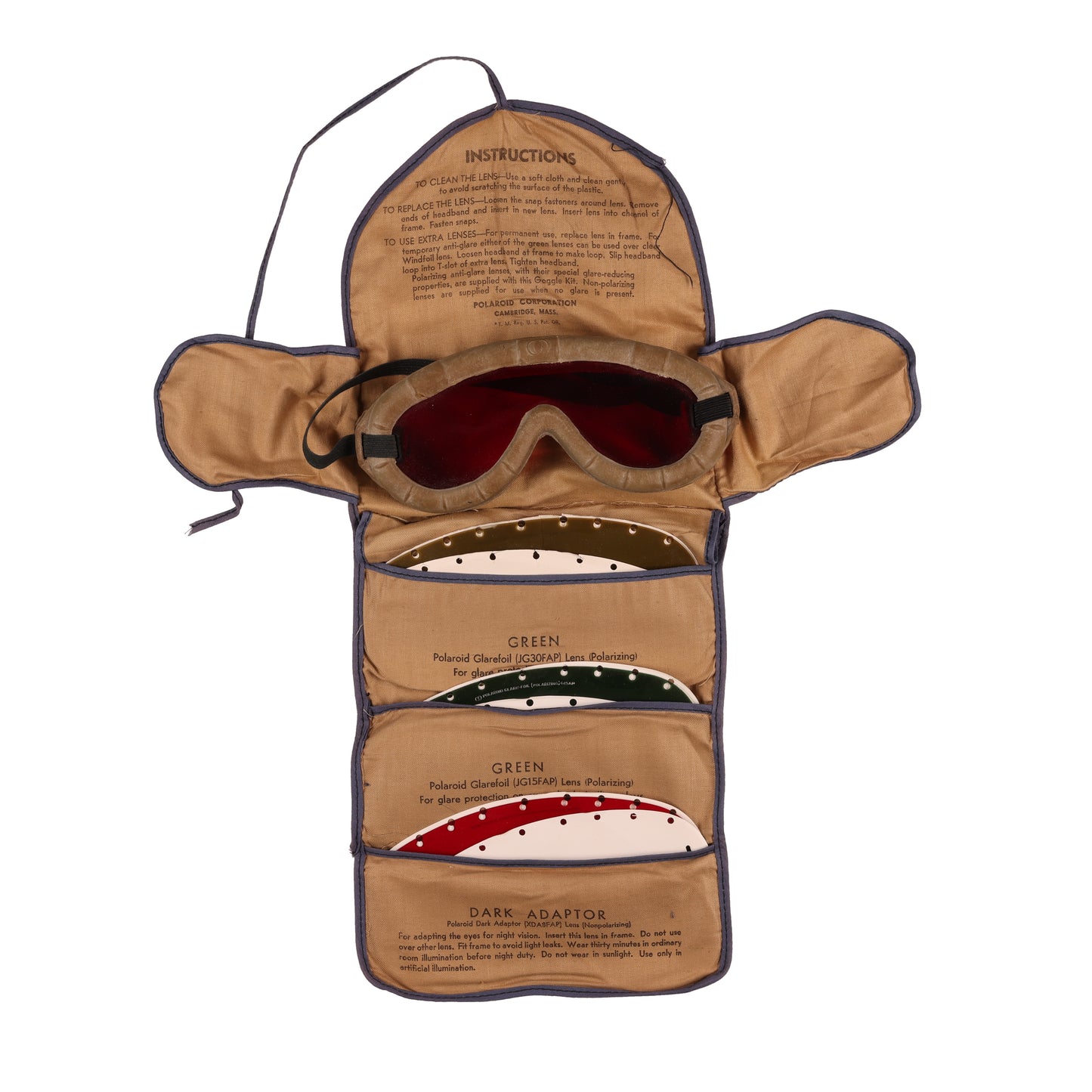 WWII U.S. Army All-Purpose Goggle Kit No. 1021 with Case & Replacement Lenses by Polaroid Corporation