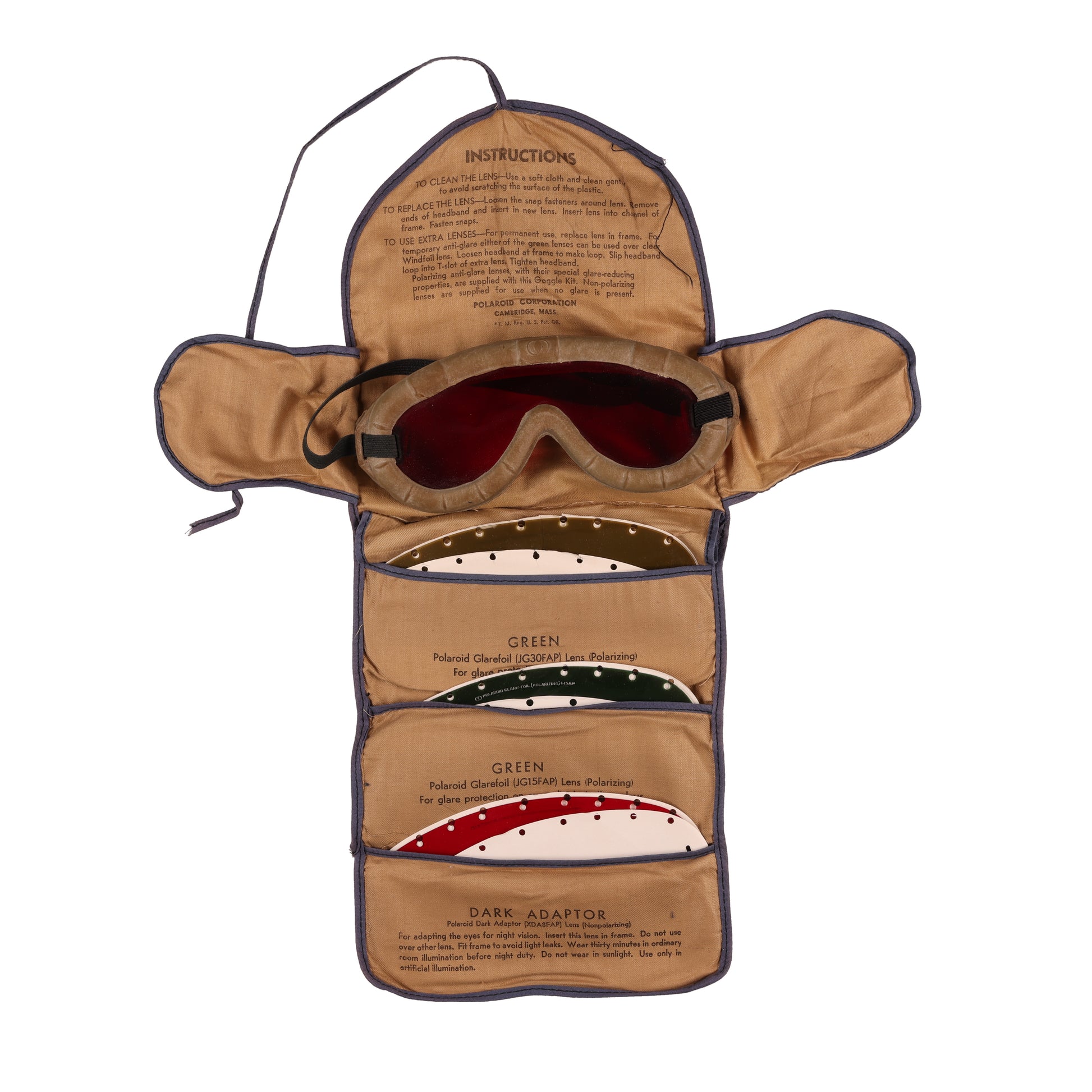 WWII U.S. Army All-Purpose Goggle Kit No. 1021 with Case & Replacement Lenses by Polaroid Corporation