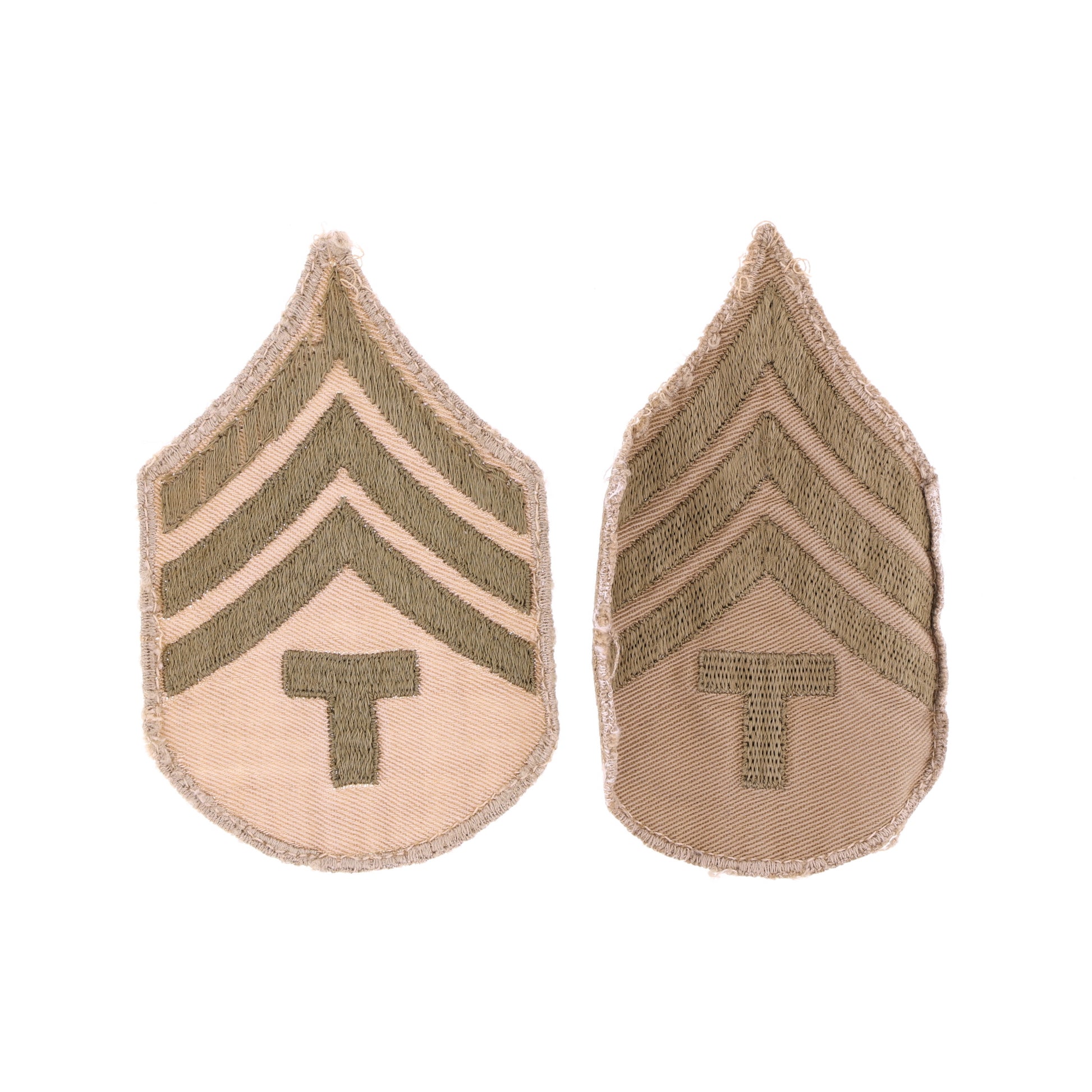 Lot of 2 WWII U.S. Army T/4 Rank Insignia Patches (Khaki Backing)