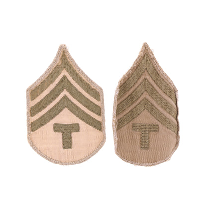 Lot of 2 WWII U.S. Army T/4 Rank Insignia Patches (Khaki Backing)