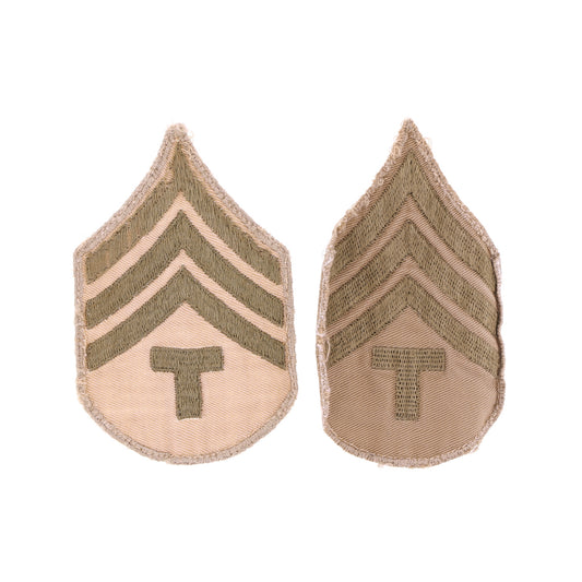 Lot of 2 WWII U.S. Army T/4 Rank Insignia Patches (Khaki Backing)