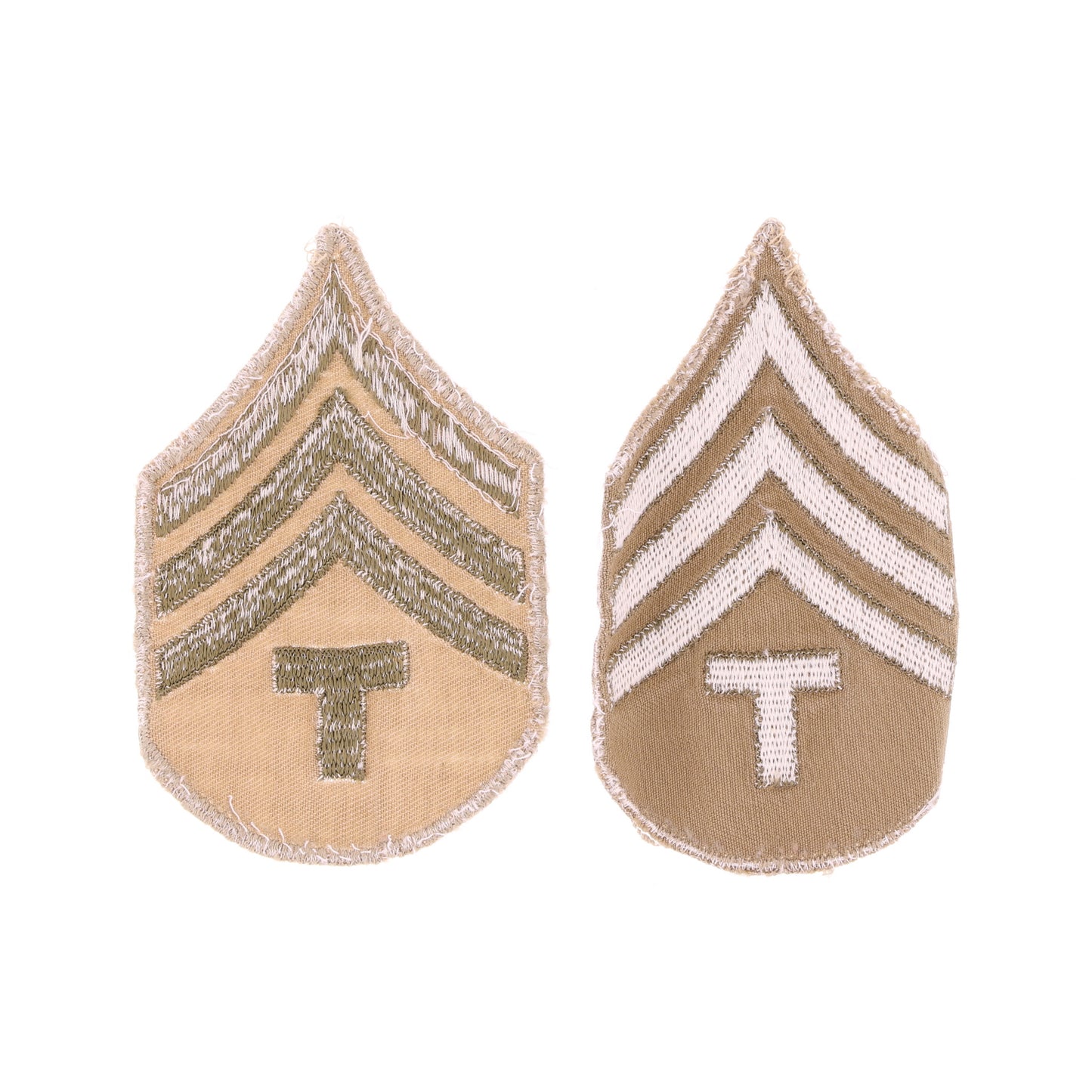 Lot of 2 WWII U.S. Army T/4 Rank Insignia Patches (Khaki Backing)