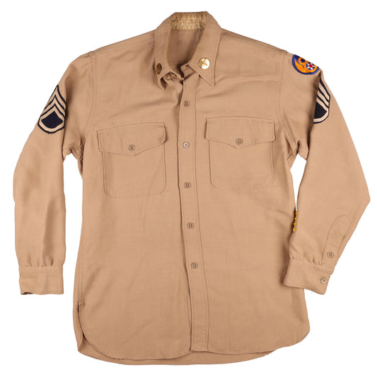 Korean War U.S. 8th Air Force S/Sgt.'s Khaki Wool Service Shirt by Walbern Mfg. Co. Size 15 1/2 x 34 (1952)
