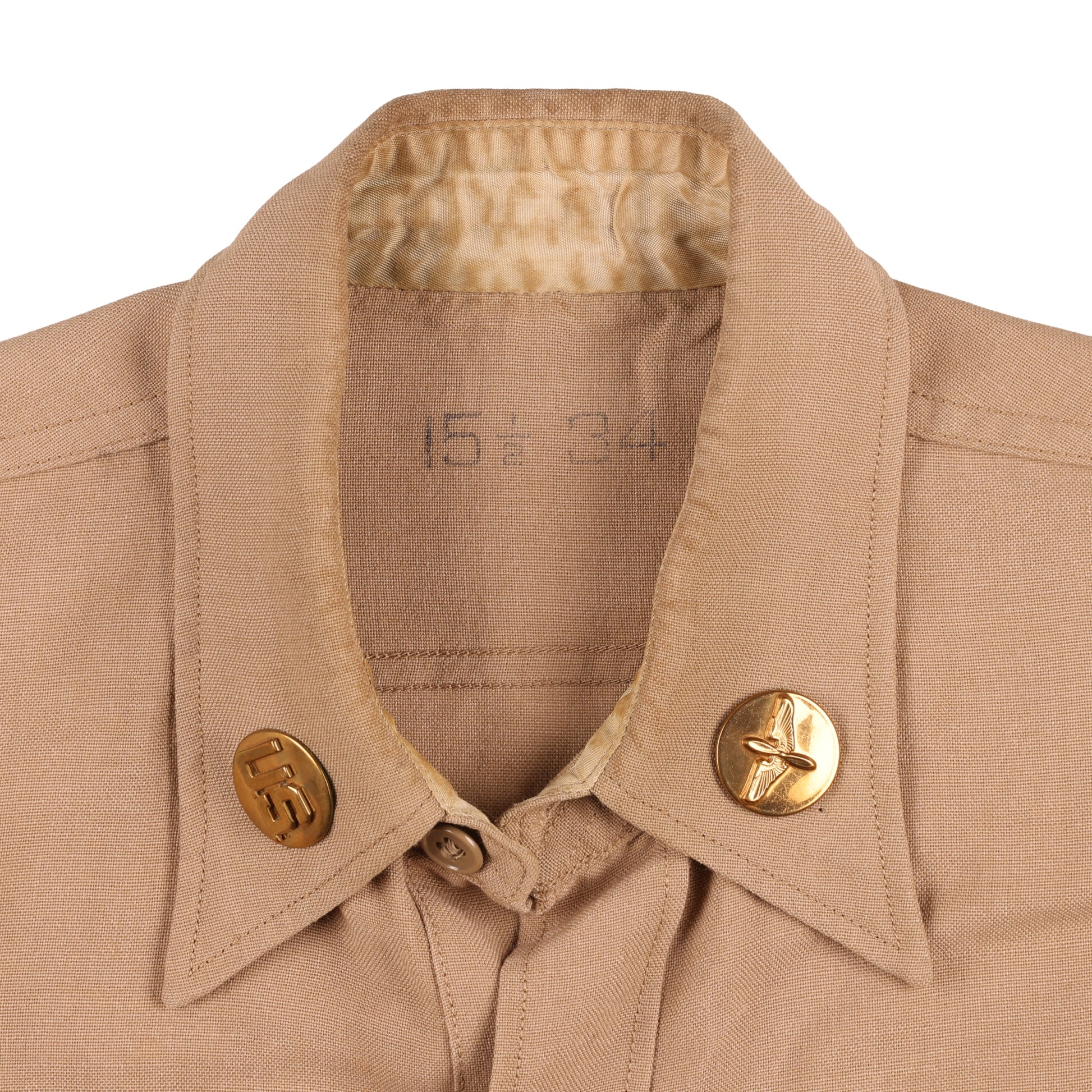 Korean War U.S. 8th Air Force S/Sgt.'s Khaki Wool Service Shirt by Walbern Mfg. Co. Size 15 1/2 x 34 (1952)
