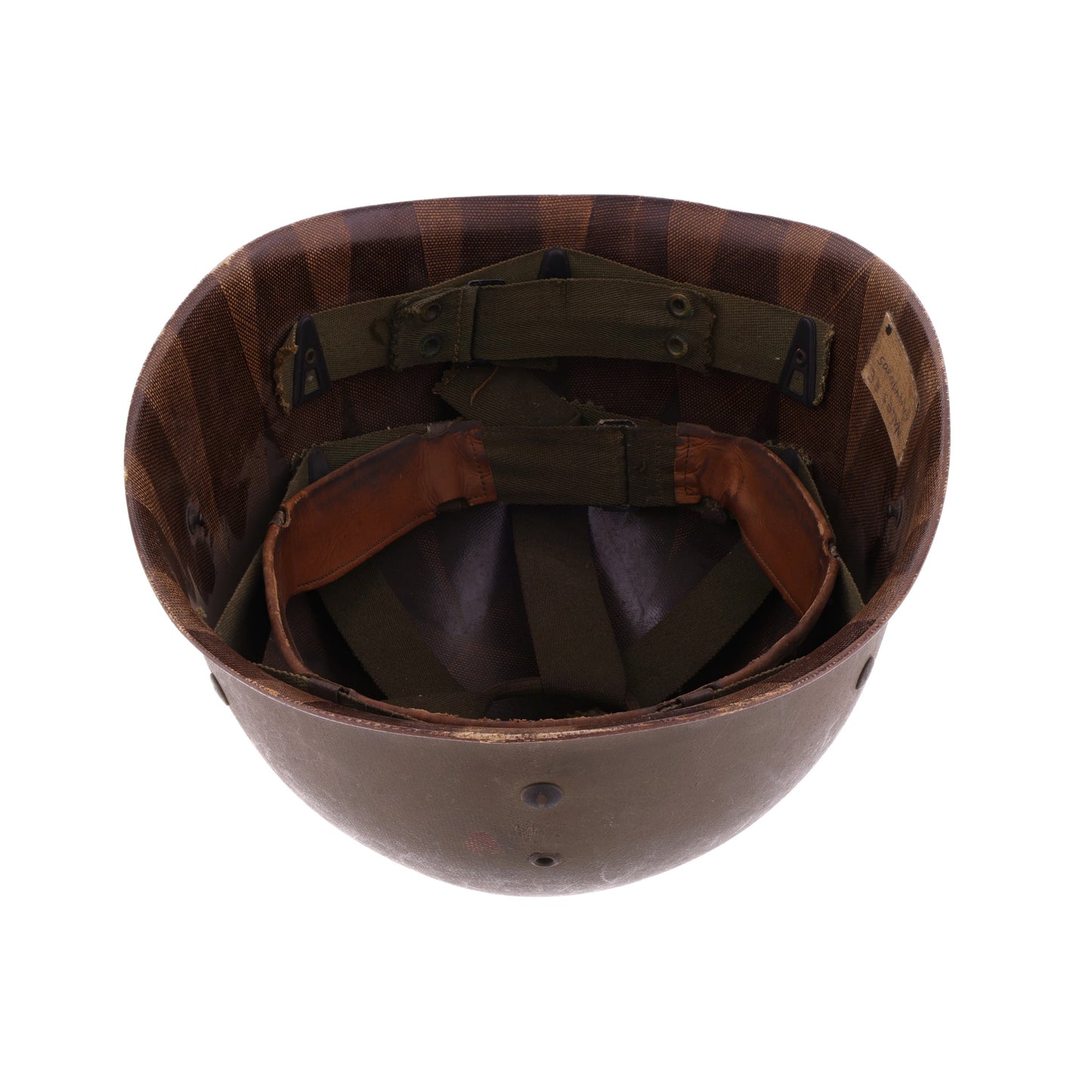 Korean War U.S. Westinghouse/Capac M-1 Helmet Liner with Headband & Neckband Identified to Sgt. R. E. Wales (1952-55)