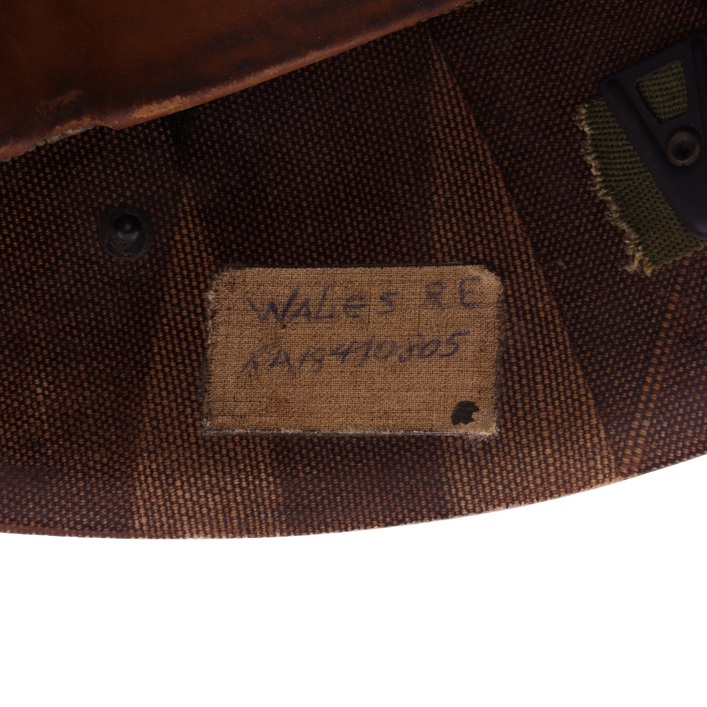 Korean War U.S. Westinghouse/Capac M-1 Helmet Liner with Headband & Neckband Identified to Sgt. R. E. Wales (1952-55)