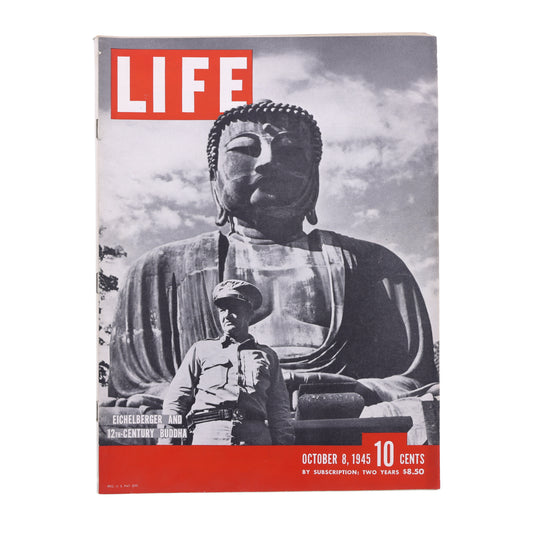 LIFE Magazine Eichelberger and 12th-Century Buddha (October 8, 1945)