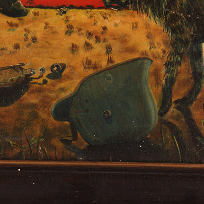WWI-WWII Oil Painting of Two Hyenas Stalking a Wounded German Soldier by W. Wilken