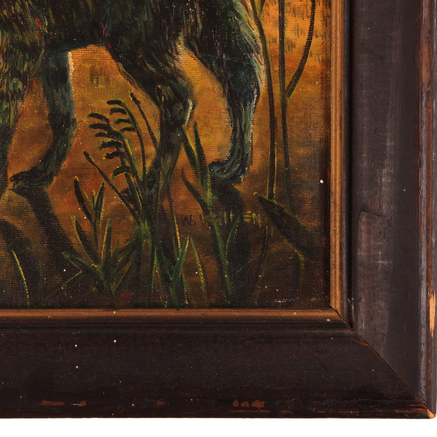 WWI-WWII Oil Painting of Two Hyenas Stalking a Wounded German Soldier by W. Wilken