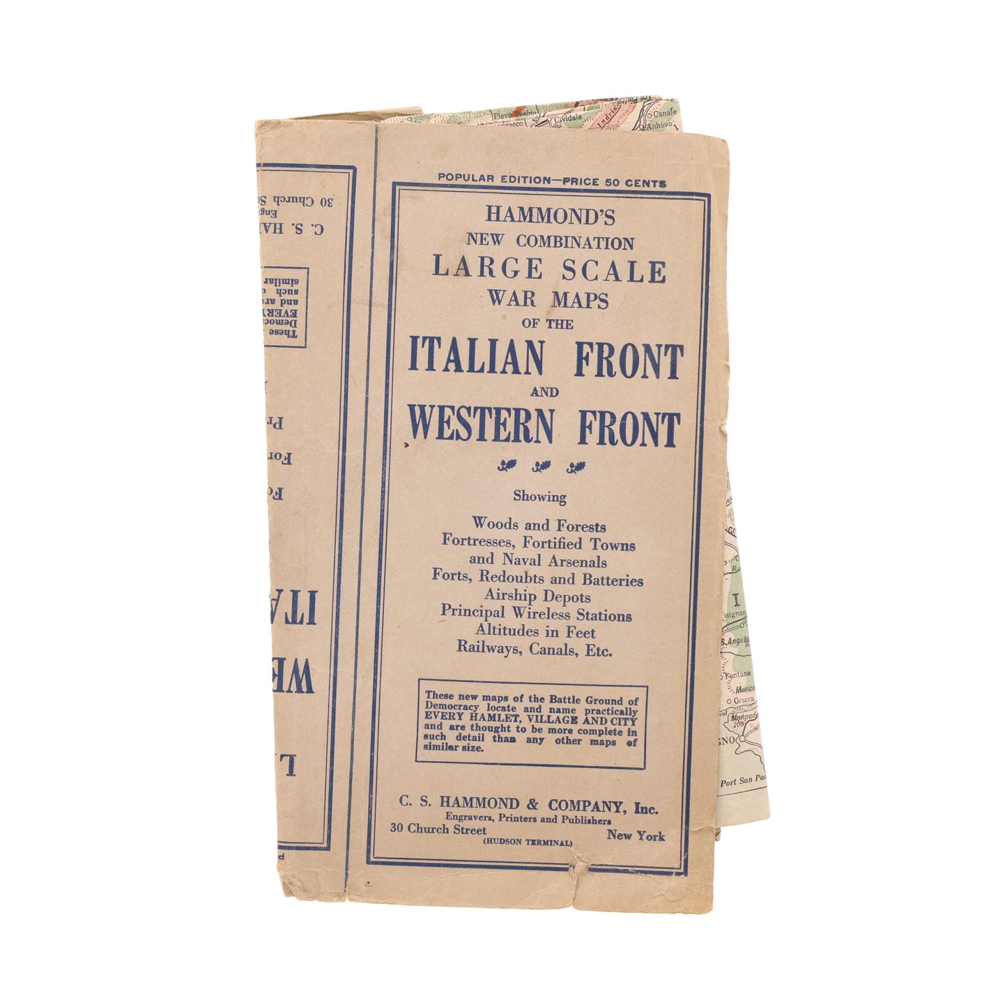 WWII U.S. Large Scale War Map of the Italian & Western Fronts by C. S. Hammond & Company, Inc.