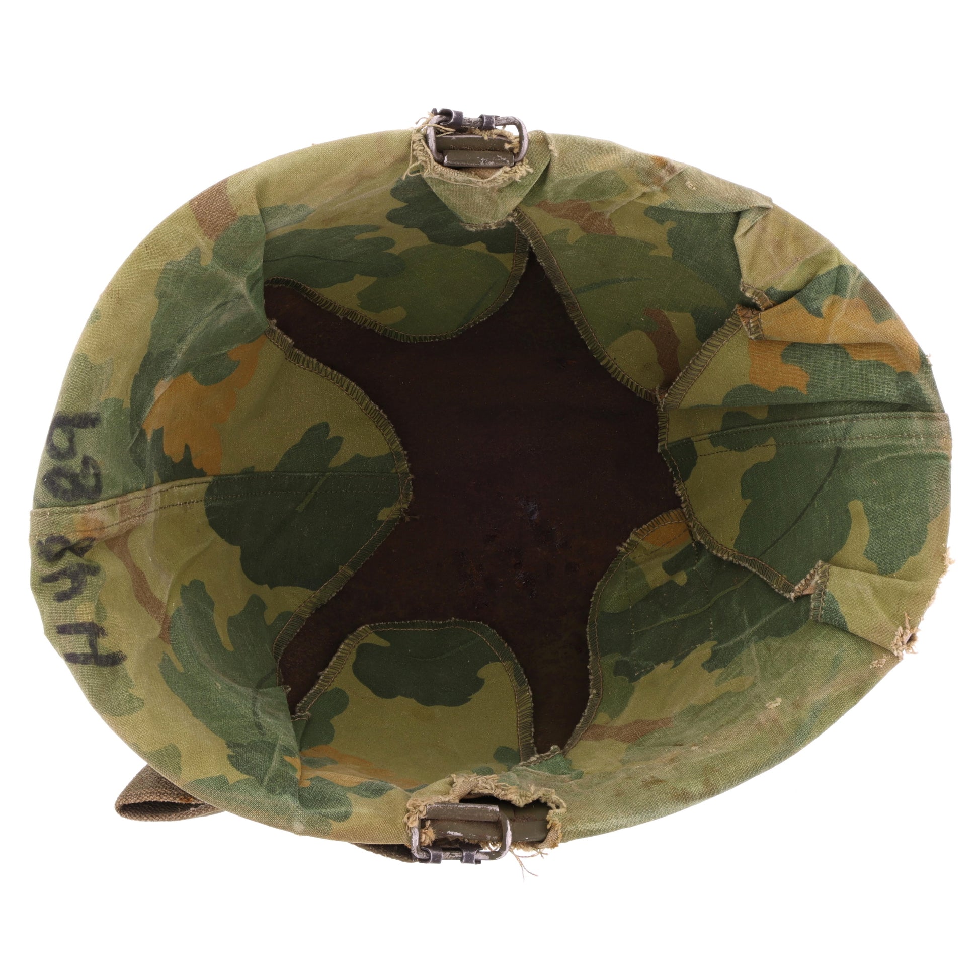 Pre-Vietnam War USMC McCord Swivel Loop M-1 Helmet & Westinghouse/Micarta Liner Set with Camouflage Cover Named to Two Different Marines (1942-59)