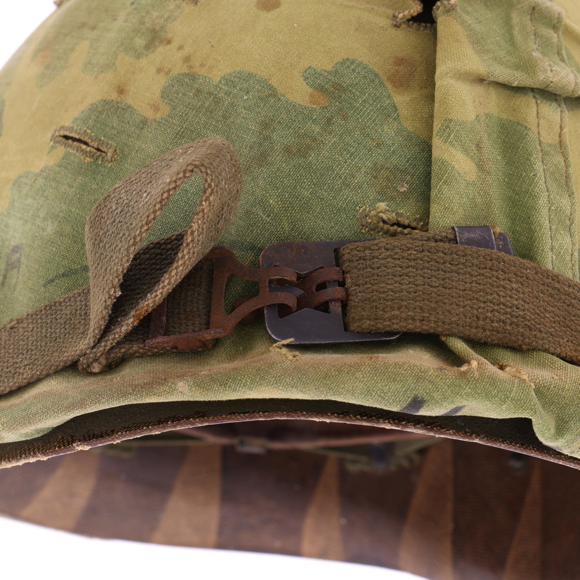 Pre-Vietnam War USMC McCord Swivel Loop M-1 Helmet & Westinghouse/Micarta Liner Set with Camouflage Cover Named to Two Different Marines (1942-59)