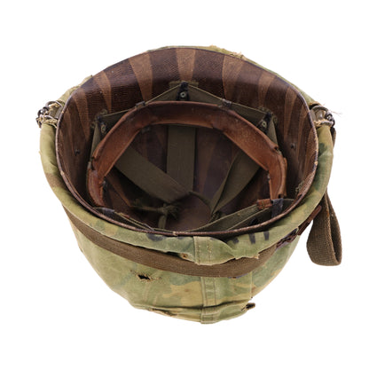 Pre-Vietnam War USMC McCord Swivel Loop M-1 Helmet & Westinghouse/Micarta Liner Set with Camouflage Cover Named to Two Different Marines (1942-59)