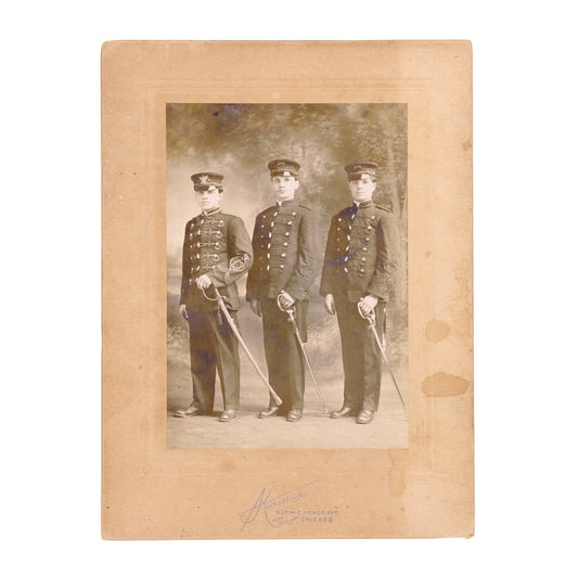 Pre-WWI U.S. Studio Photograph of Three Military Academy Cadets in Dress Uniforms with Sabers by Hugo E. Kuessner