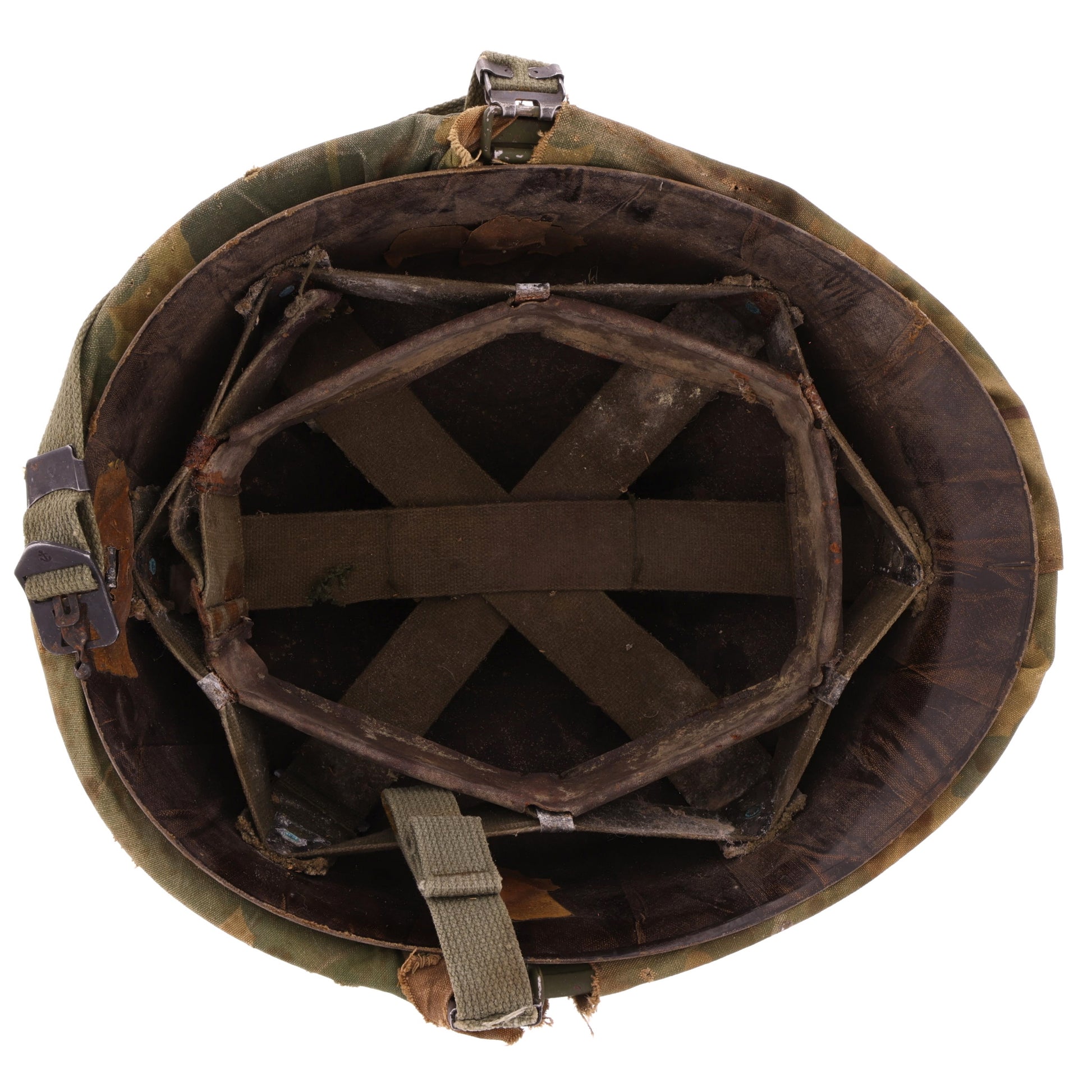 Original Vietnam War U.S. Ingersoll Swivel Loop M-1 Helmet & Liner Set with Camouflage Cover (1964-68) For Sale