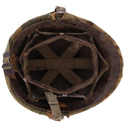Original Vietnam War U.S. Ingersoll Swivel Loop M-1 Helmet & Liner Set with Camouflage Cover (1964-68) For Sale