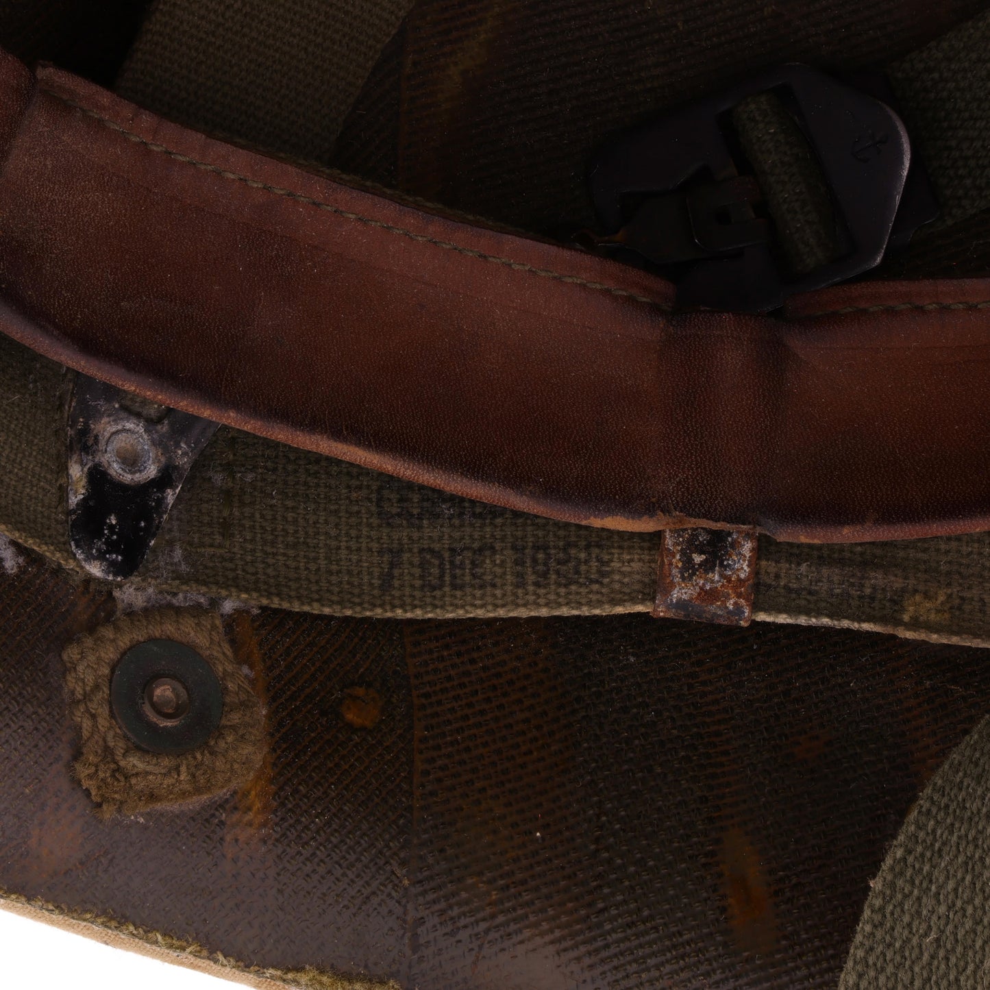 Vietnam War U.S. Ingersoll Swivel Loop M-1 Helmet & Liner Set with Camouflage Cover & Pvt.'s Rank Pin (1965-69)