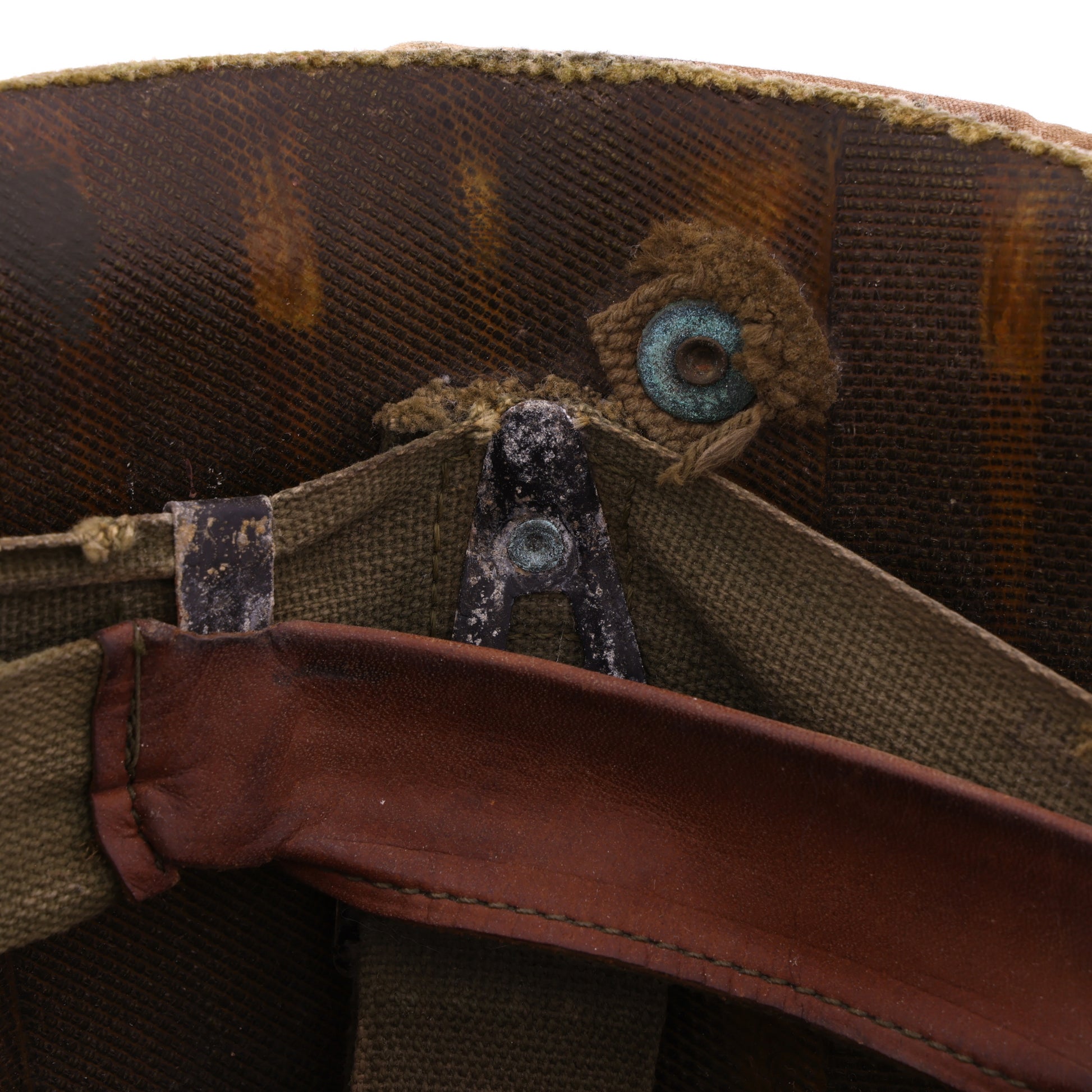 Vietnam War U.S. Ingersoll Swivel Loop M-1 Helmet & Liner Set with Camouflage Cover & Pvt.'s Rank Pin (1965-69)