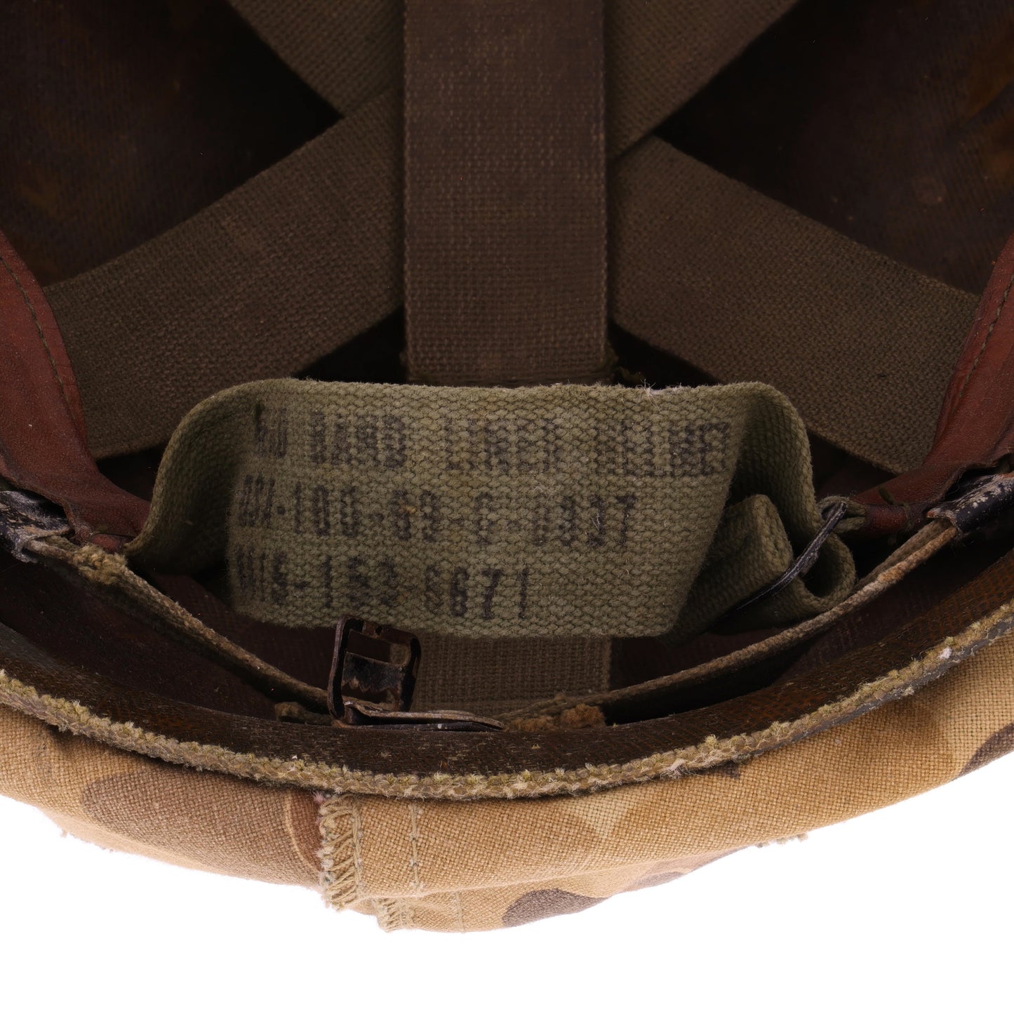 Vietnam War U.S. Ingersoll Swivel Loop M-1 Helmet & Liner Set with Camouflage Cover & Pvt.'s Rank Pin (1965-69)