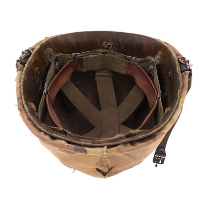 Vietnam War U.S. Ingersoll Swivel Loop M-1 Helmet & Liner Set with Camouflage Cover & Pvt.'s Rank Pin (1965-69)