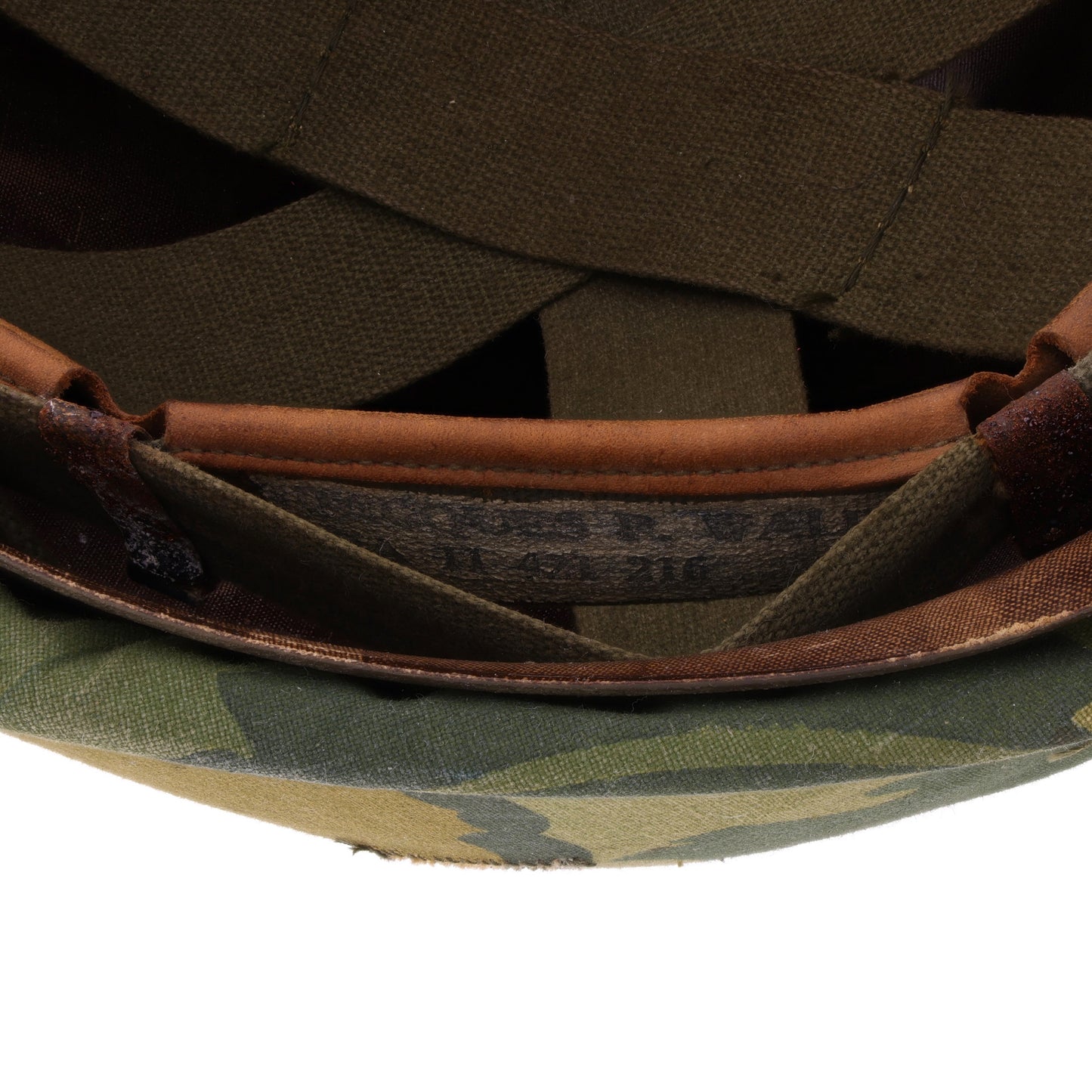 Vietnam War U.S. Ingersoll Swivel Loop M-1 Helmet & Westinghouse Liner Set with Camouflage Cover Identified to Jacques P. Waldo (1961-68)