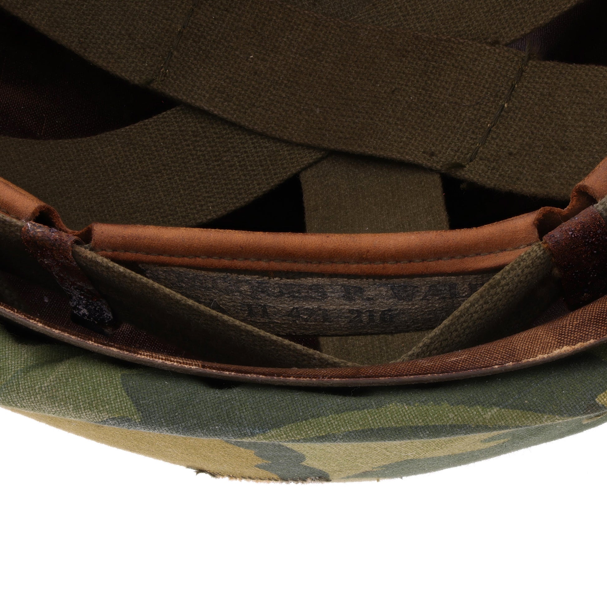 Vietnam War U.S. Ingersoll Swivel Loop M-1 Helmet & Westinghouse Liner Set with Camouflage Cover Identified to Jacques P. Waldo (1961-68)