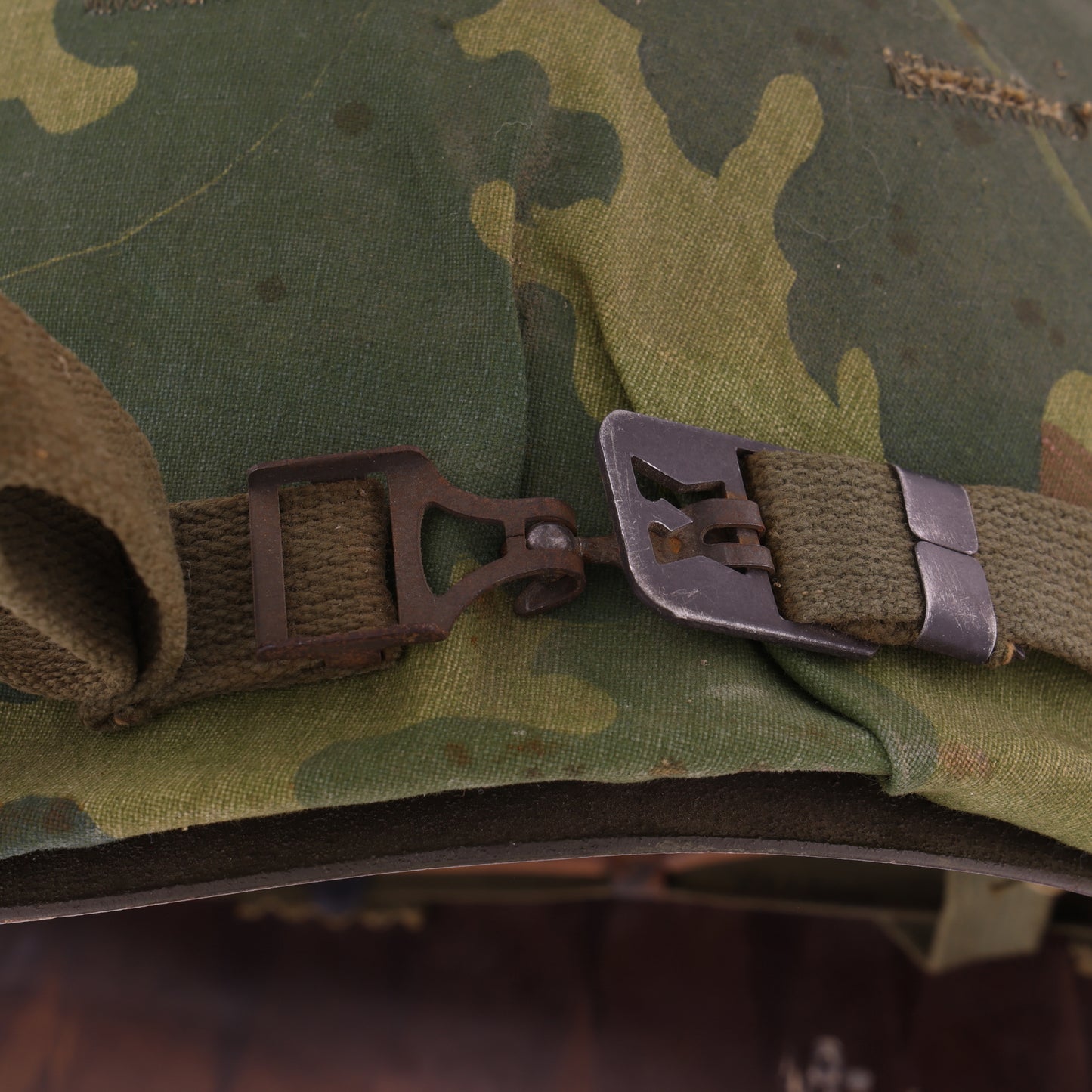Vietnam War U.S. Ingersoll Swivel Loop M-1 Helmet & Westinghouse Liner Set with Camouflage Cover Identified to Jacques P. Waldo (1961-68)