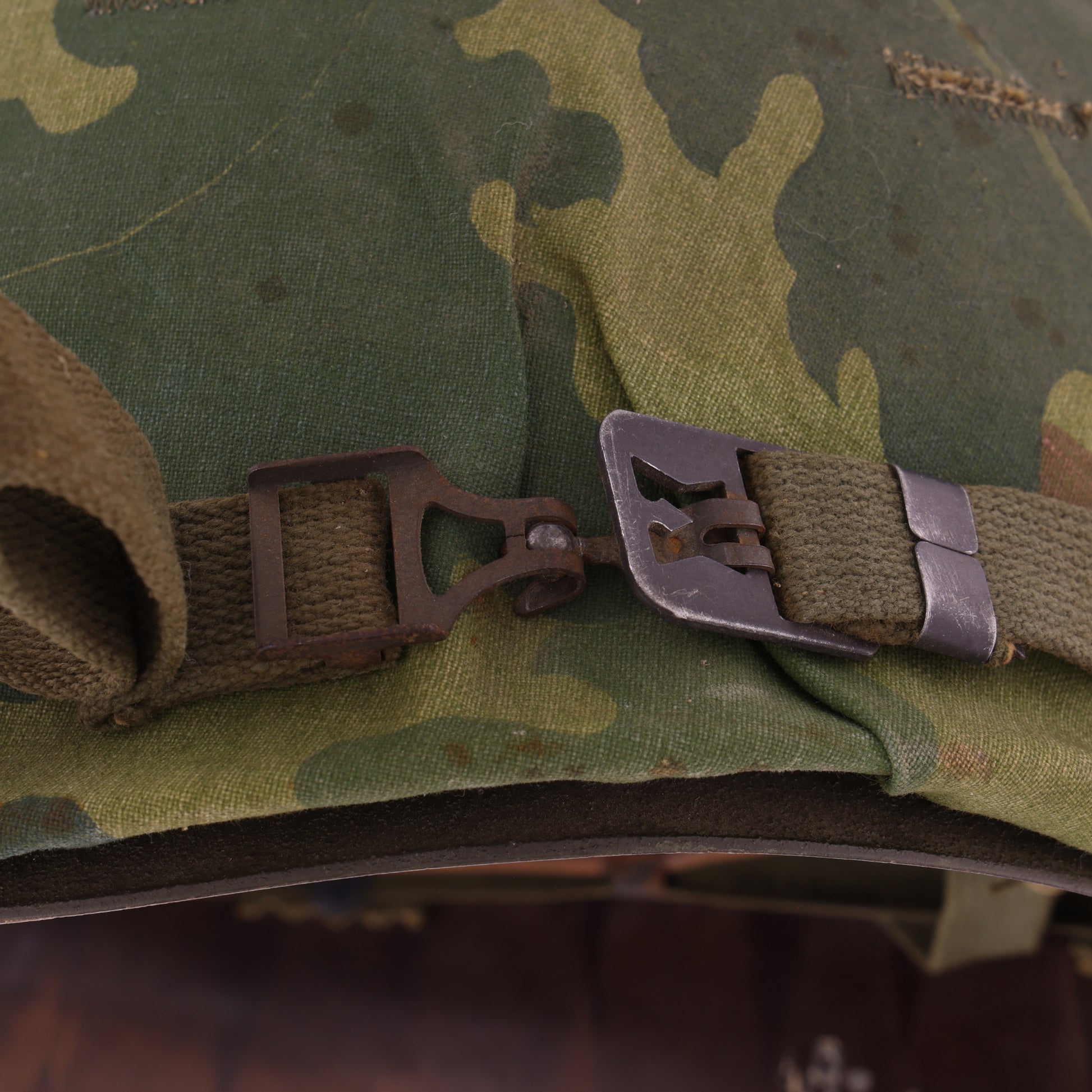 Vietnam War U.S. Ingersoll Swivel Loop M-1 Helmet & Westinghouse Liner Set with Camouflage Cover Identified to Jacques P. Waldo (1961-68)