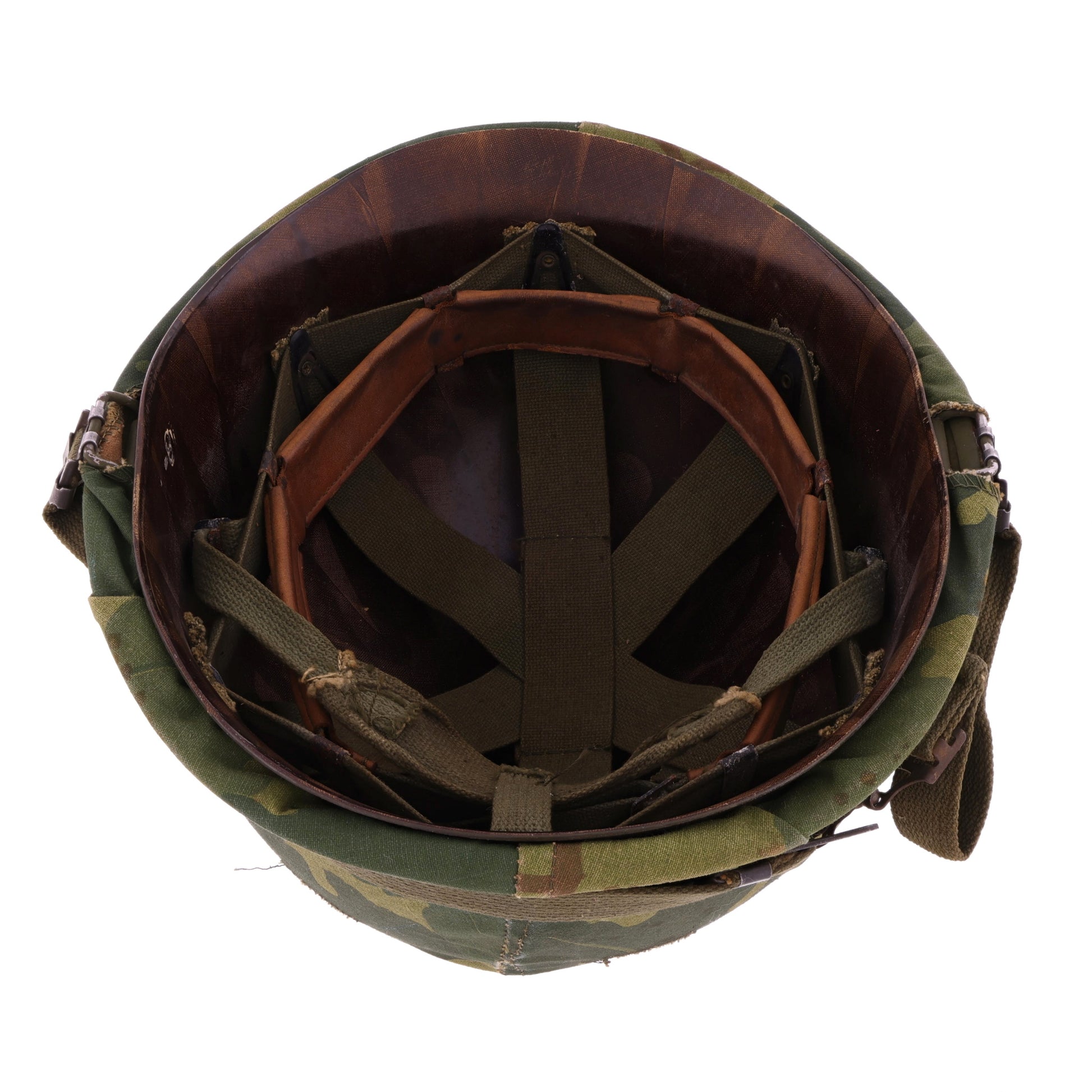 Vietnam War U.S. Ingersoll Swivel Loop M-1 Helmet & Westinghouse Liner Set with Camouflage Cover Identified to Jacques P. Waldo (1961-68)