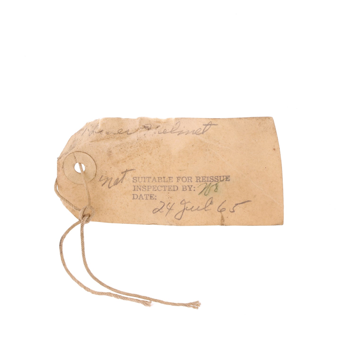 Vietnam War U.S. Reissue Inspection Tag for M-1 Helmet Liner (1965)