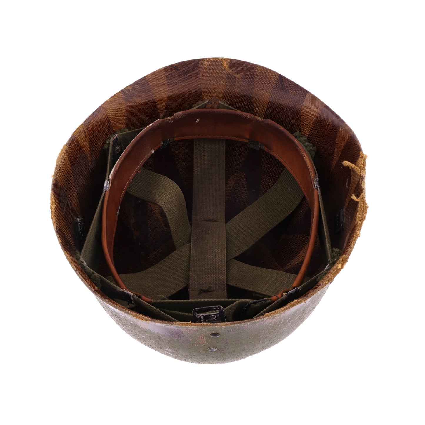 Vietnam War U.S. M-1 Helmet Liner with Headband Identified to SFC Earl F. Hudson (1969-72)