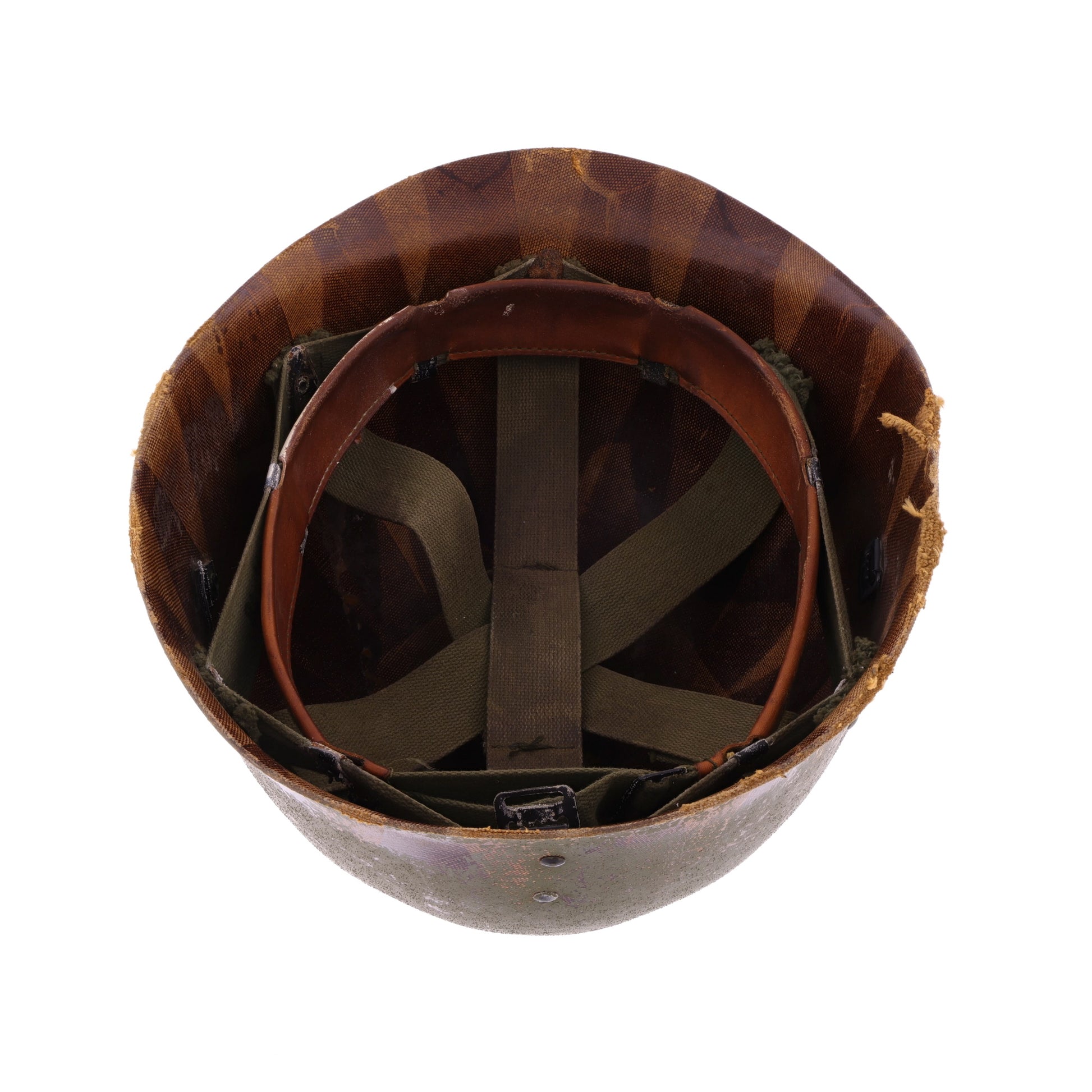 Vietnam War U.S. M-1 Helmet Liner with Headband Identified to SFC Earl F. Hudson (1969-72)