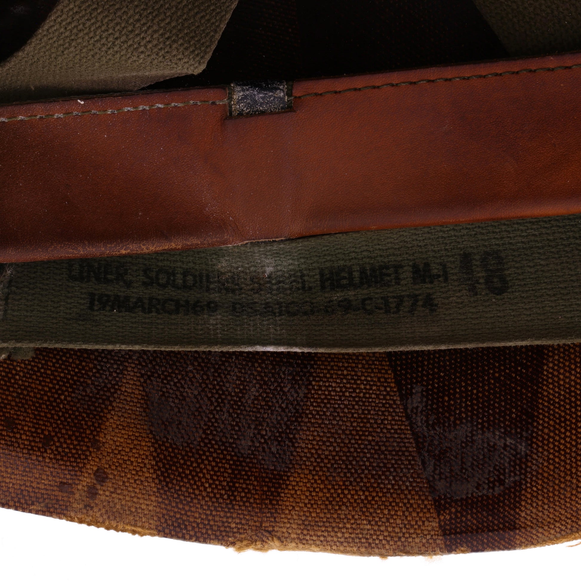 Vietnam War U.S. M-1 Helmet Liner with Headband Identified to SFC Earl F. Hudson (1969-72)