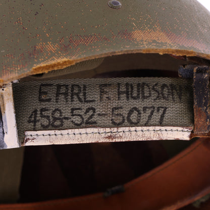 Vietnam War U.S. M-1 Helmet Liner with Headband Identified to SFC Earl F. Hudson (1969-72)