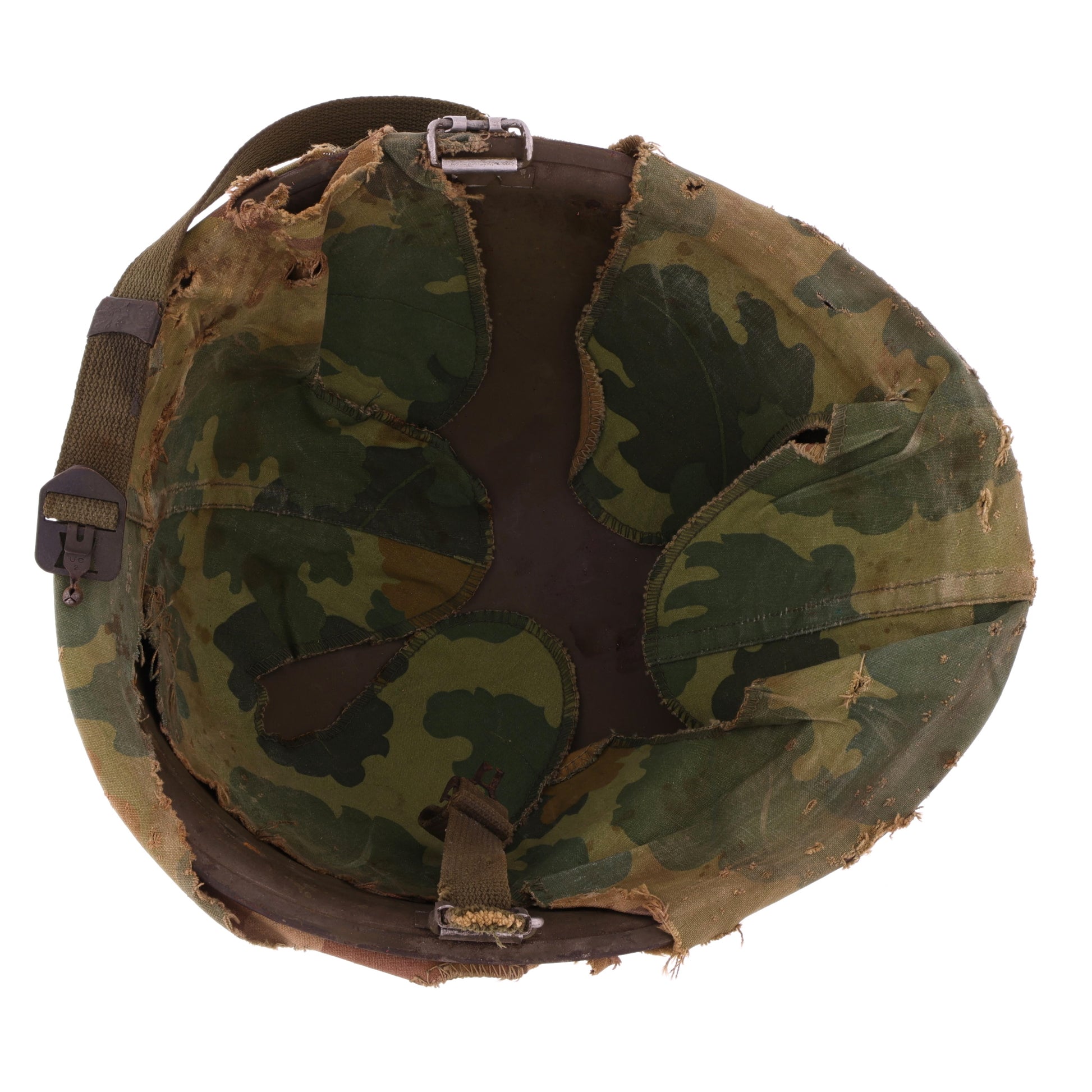 Vietnam War U.S. McCord Swivel Loop M-1 Helmet Shell with Camouflage Cover & Foliage Band (1951-69)
