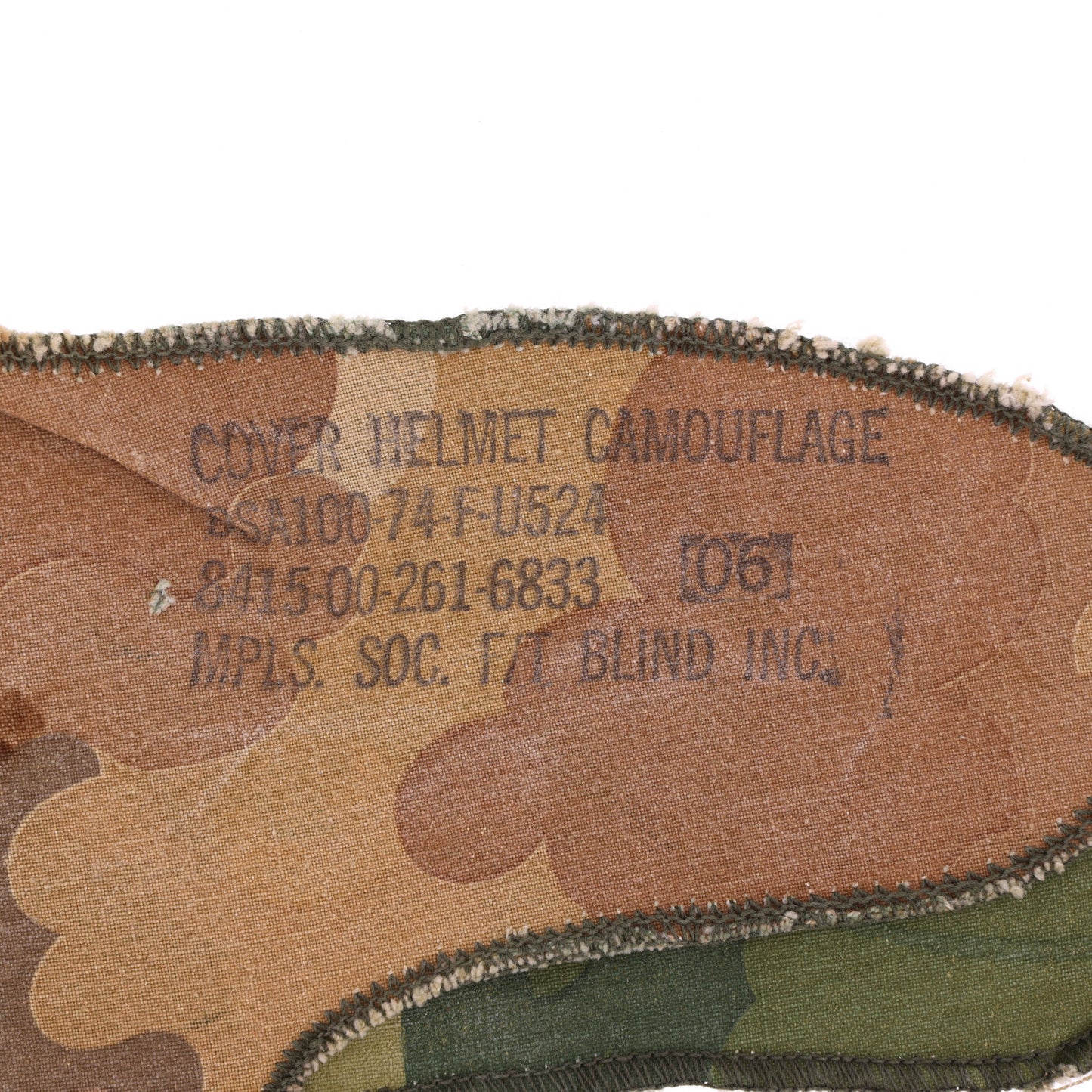 Vietnam War U.S. Mitchell Camouflage M-1 Helmet Cover by Minneapolis Society for the Blind, Inc. (1974)