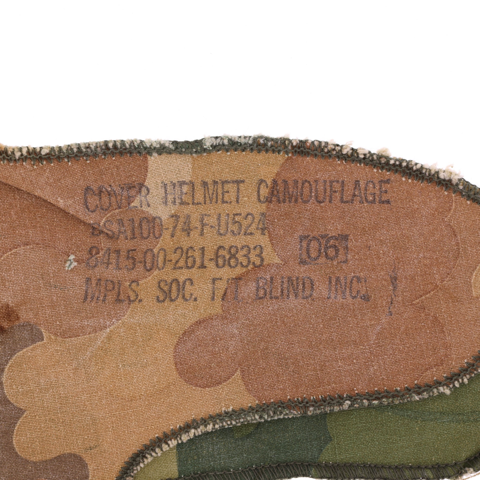 Vietnam War U.S. Mitchell Camouflage M-1 Helmet Cover by Minneapolis Society for the Blind, Inc. (1974)