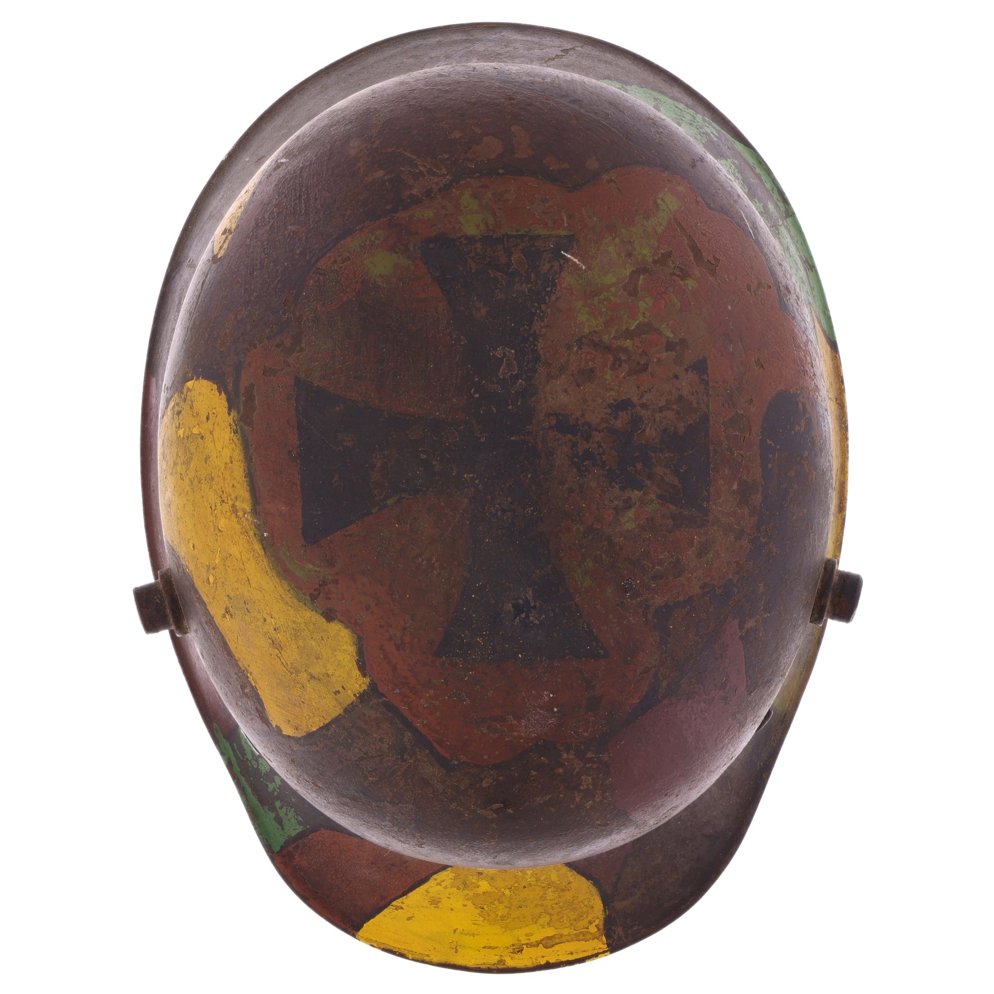 WWI Austrian M17 Helmet Shell with Souvenir Camouflage Paint & Iron Cross Insignia (Size 64)