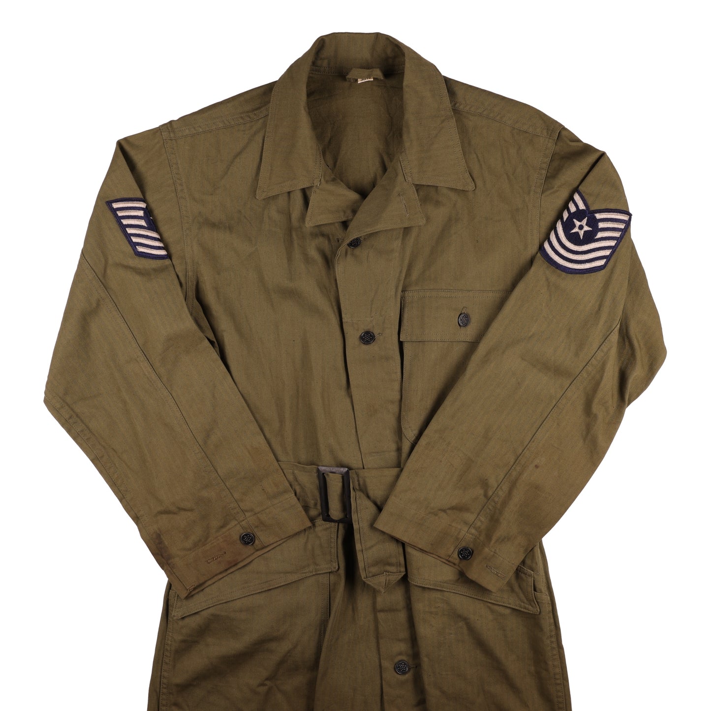 WWII-Korean War U.S. Air Force M/Sgt.'s Second Pattern HBT Coveralls with Gas Flap by The Jay Garment Co. Size 38R (1943)