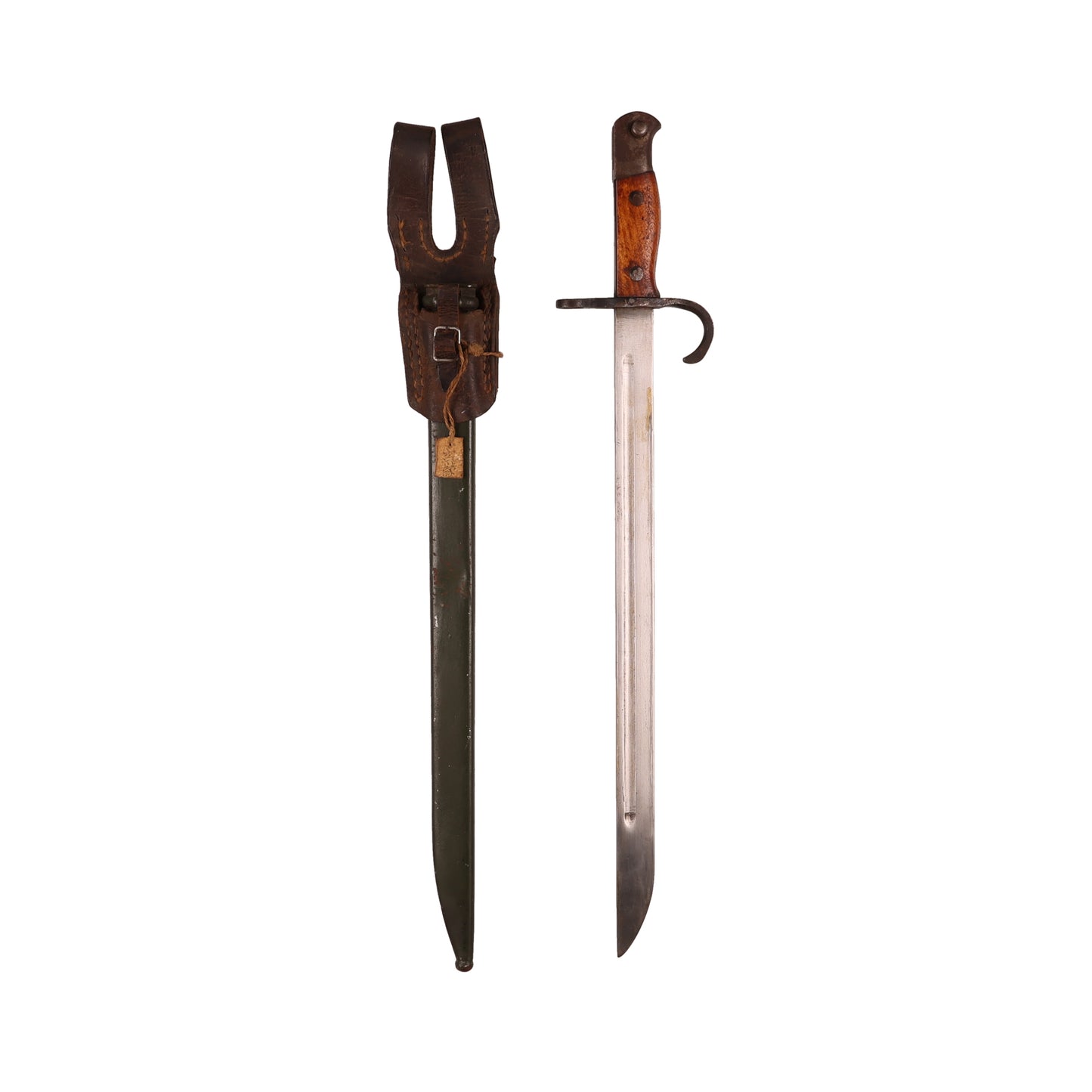 WWII Imperial Japanese Army Type 90 Helmet, 2 Type 30 Bayonets for Arisaka Type 99 Rifle, & First Class Private Rank Insignia Patch Recovered by S/Sgt. Marvin W. Ritter (USMC)