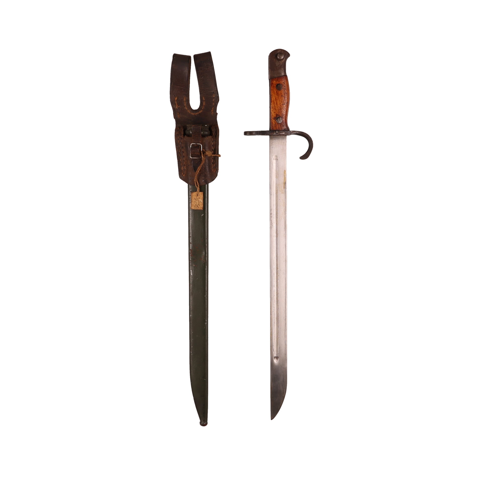 WWII Imperial Japanese Army Type 90 Helmet, 2 Type 30 Bayonets for Arisaka Type 99 Rifle, & First Class Private Rank Insignia Patch Recovered by S/Sgt. Marvin W. Ritter (USMC)